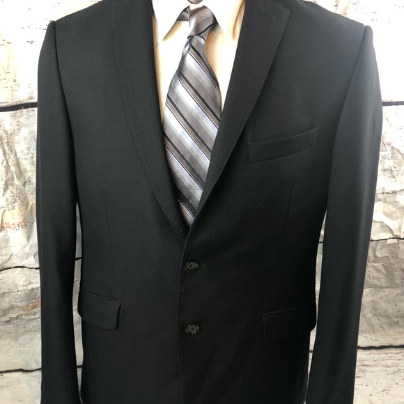 ZARA MAN Mens Sz 46 Black BlazerJacket Sports Coat Tailored Fit 2Button Front - Picture 4 of 15